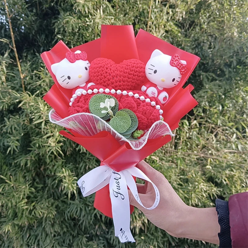 Hello Kitty Cartoon Plush Bouquet  Anime Rose Flowers Doll Home Wedding Decoration Christmas Valentine's Day Gift My Store