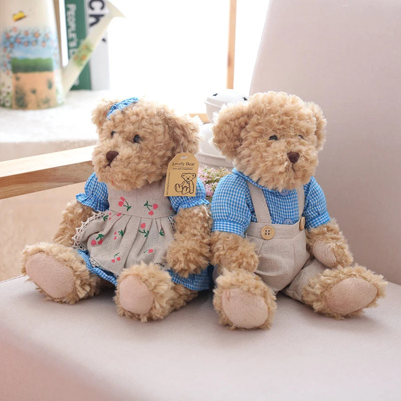 2pcs/lot 26cm Lovely Couple Teddy Bear Peluche Toys Kawaii Dress Bear Dolls Stuffed Soft Toy for Girls Baby Girlfriend Gifts My Store