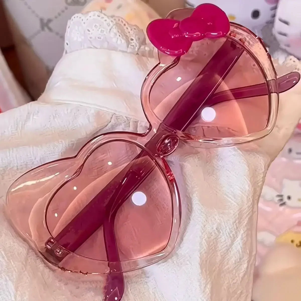 Hello Kitty Glasses Cute Cartoon Originality Peach Heart Modeling Sunglasses Fashion Delicate Trend Photography Accessories My Store
