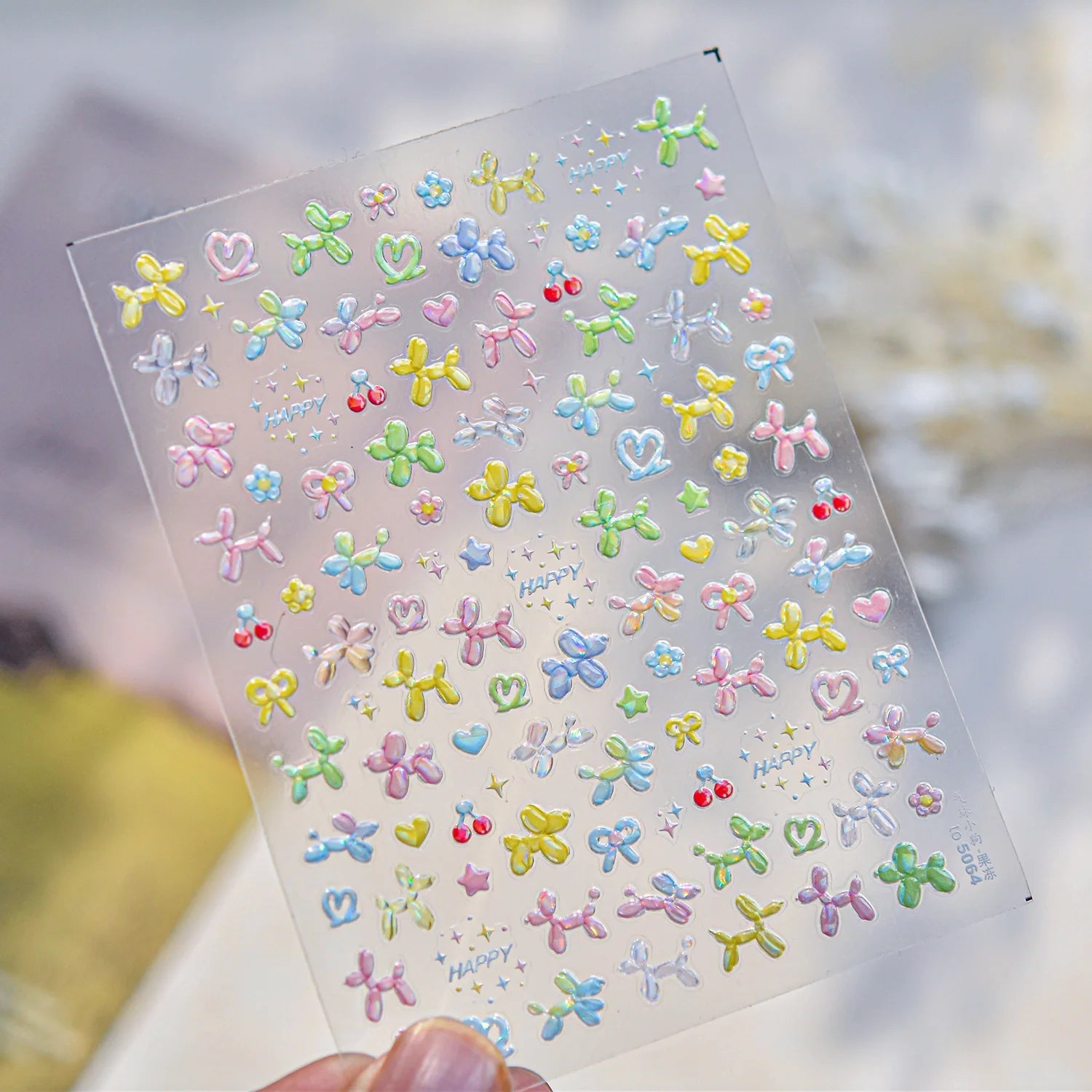 Balloon Puppy Jelly 5D Nail Art Stickers 3D Cute Love Bows Cherry Adhesive Nail Stickers Manicure Decals DIY Nail Accessories My Store