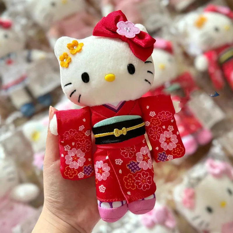 Cute Hello Kitty Plush Keychain KT Cat Kimono Style Stuffed Toys Kawaii Backpack Doll Pendant Dopamine Plushie Girl Perfect Gift My Store