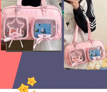 New Niche Design Women's Bow Harajuku Cute Ita Bag JK Uniform Ulzzang Shoulder Bag for Girls Y2K Cartoon Handle Bag My Store