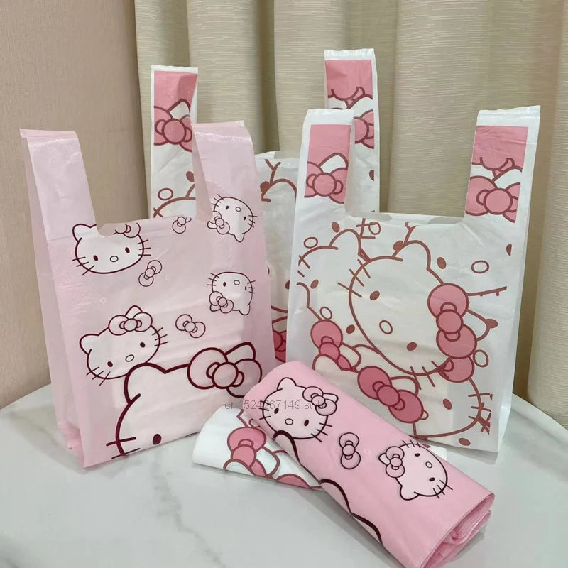 100Pcs Anime Hello Kitty Cinnamoroll Doggie Bag Cute Cartoon Printing Portable Plastic Storage Tote Bag For Girls My Store