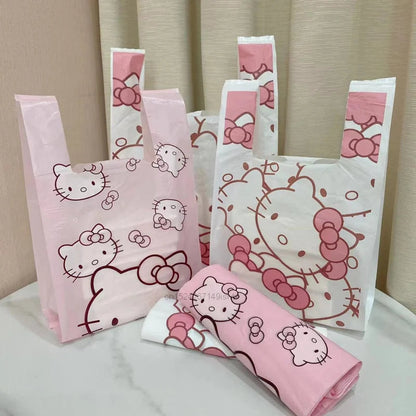 100Pcs Anime Hello Kitty Cinnamoroll Doggie Bag Cute Cartoon Printing Portable Plastic Storage Tote Bag For Girls My Store