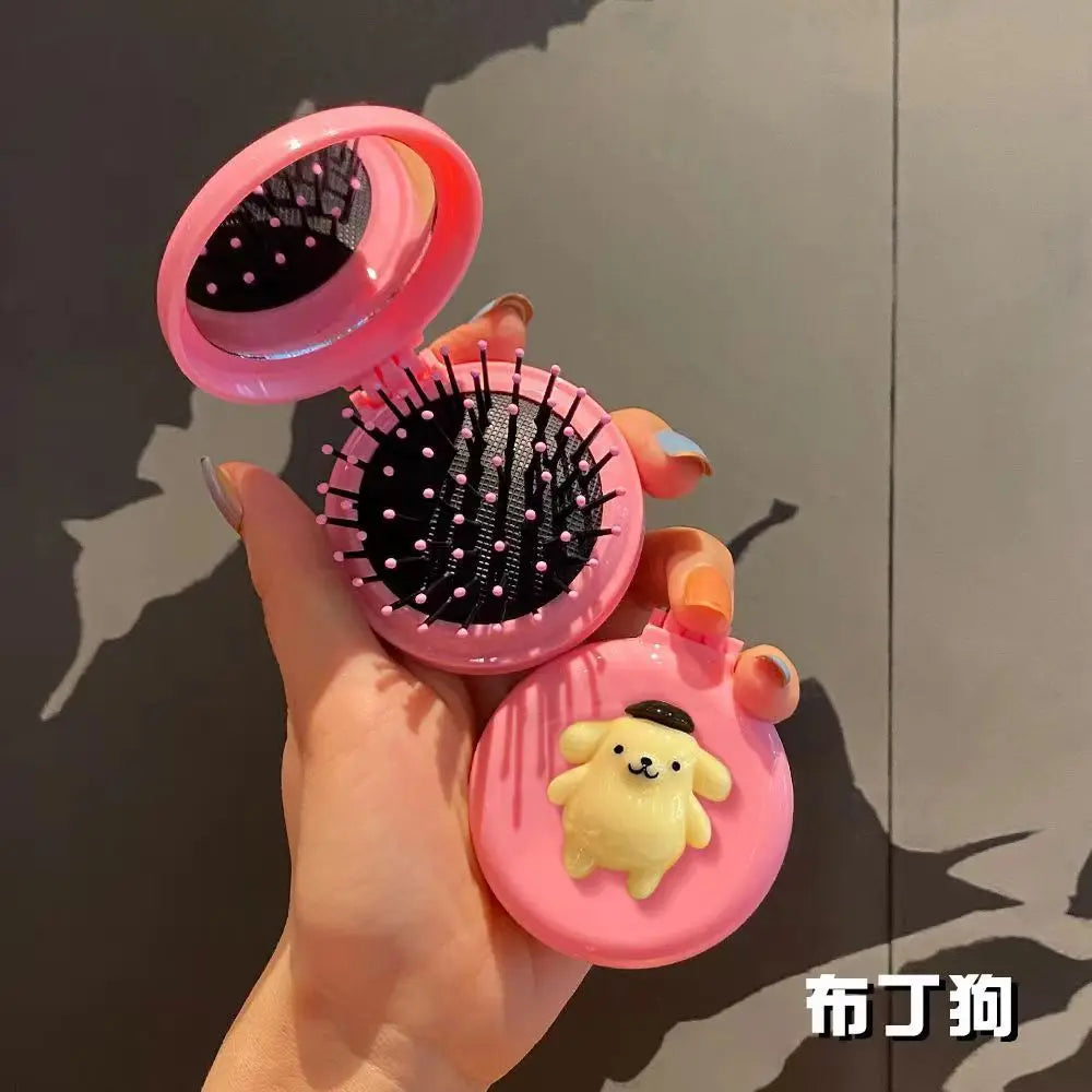 Hello kitty Kuromi My melody cute cartoon foldable comb mirror one-piece creative student portable dormitory make-up mirror My Store