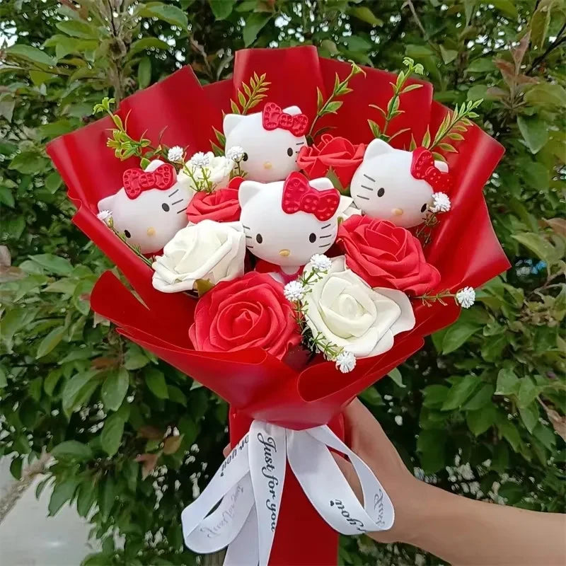 Hello Kitty Cartoon Plush Bouquet  Anime Rose Flowers Doll Home Wedding Decoration Christmas Valentine's Day Gift My Store