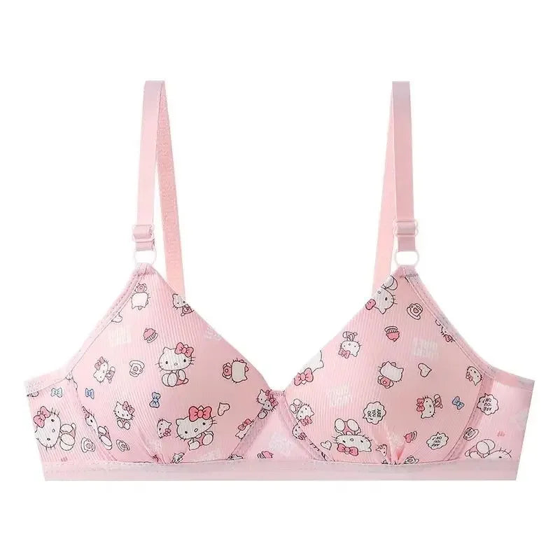 Kawaii Hello Kitty Lingerie Set Cartoon Bra Briefs Women Underwear Soft Comfortable Breathable Wireless Push Up Bra Girl Panties My Store
