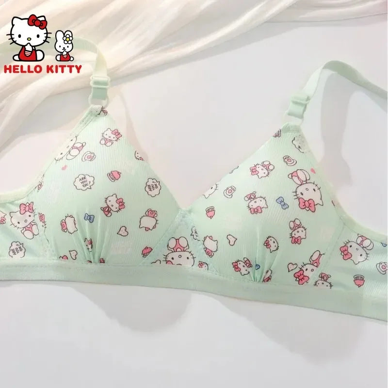 Kawaii Hello Kitty Lingerie Set Cartoon Bra Briefs Women Underwear Soft Comfortable Breathable Wireless Push Up Bra Girl Panties My Store