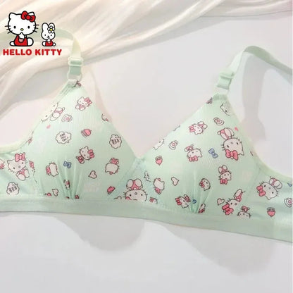 Kawaii Hello Kitty Lingerie Set Cartoon Bra Briefs Women Underwear Soft Comfortable Breathable Wireless Push Up Bra Girl Panties My Store