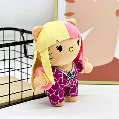 Hello Kitty Nicki Minaj Yellow Pink Hair Plush Doll Cute Clothing Figure Stuffed Toys Cute Boys Girls Birthday Gift 22cm My Store