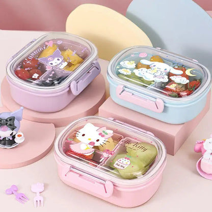 580Ml Sanrio Bento Box Kawaii Hello Kitty Cinnamoroll Kuromi Large Capacity Student Portable Separated Fruit Preservation Box My Store