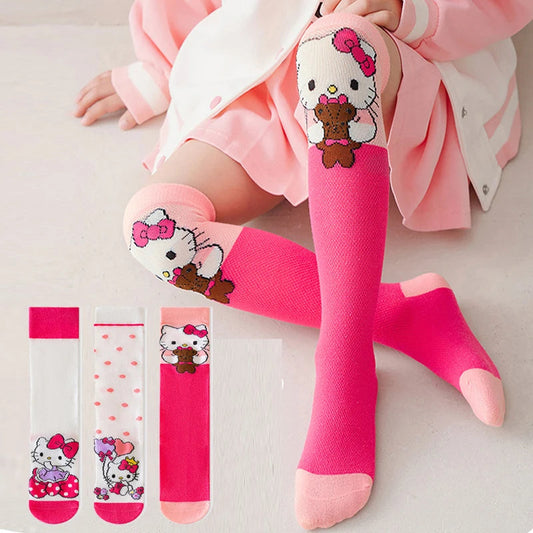 3 Pairs Spring and Summer Cartoon Anime Hello Kitty Pattern Girls Over knee Socks Cotton Comfortable and Soft Casual Girls Socks My Store