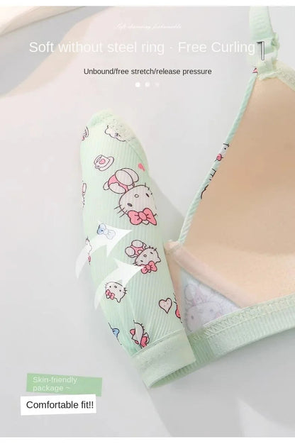 Kawaii Hello Kitty Lingerie Set Cartoon Bra Briefs Women Underwear Soft Comfortable Breathable Wireless Push Up Bra Girl Panties My Store