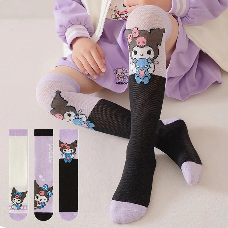 3 Pairs Spring and Summer Cartoon Anime Hello Kitty Pattern Girls Over knee Socks Cotton Comfortable and Soft Casual Girls Socks My Store