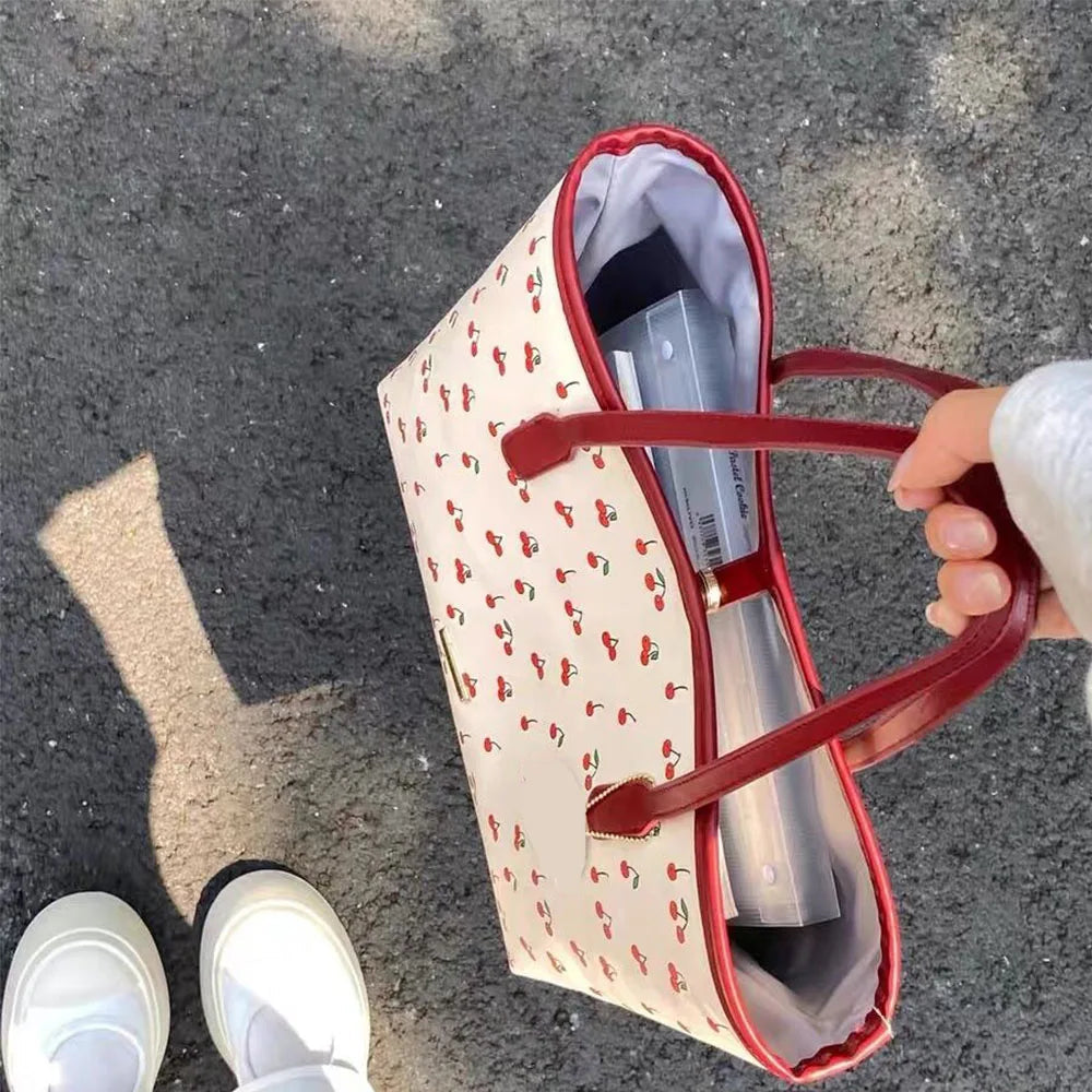 Fashion Cherry Tote Bag Popular Cute Cartoon Women Shoulder Bag New Trend Large Capacity Commuter Bag Student Laptop Bag Handbag My Store