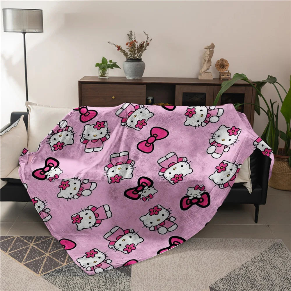 1pc Sanrio Hello Kitty Flannel Blanket - 2D Print, Soft Throw for Bedroom Living Room Camping, Perfect Festival Birthday Gift My Store