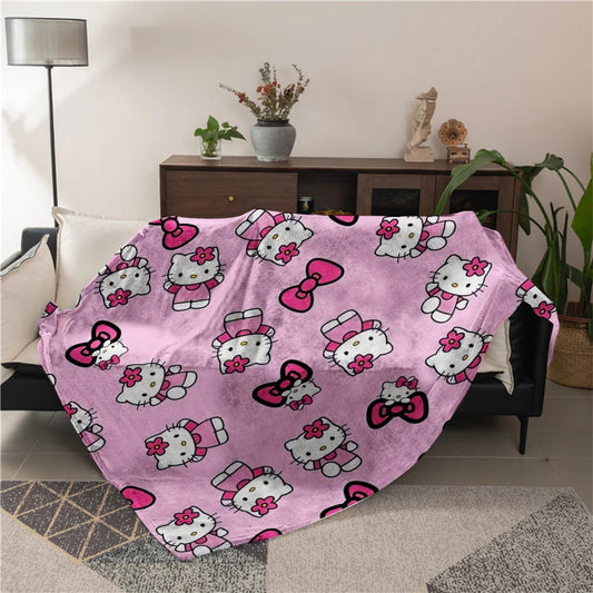 1pc Sanrio Hello Kitty Flannel Blanket - 2D Print, Soft Throw for Bedroom Living Room Camping, Perfect Festival Birthday Gift My Store