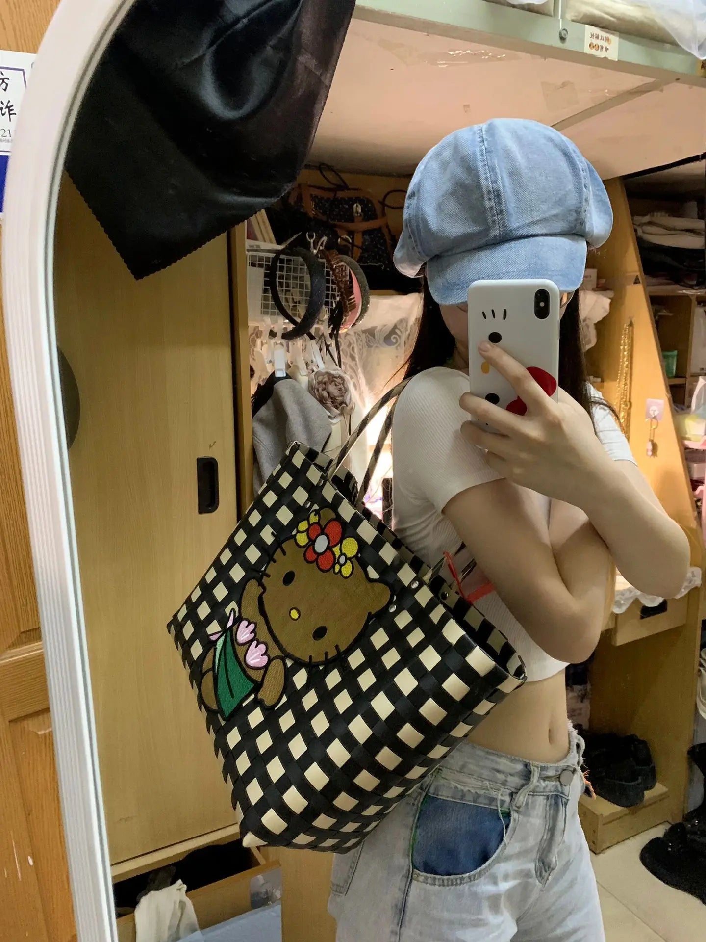 New Hello Kitty Handheld Woven Bag Fashion High Quality Girls' Beach Bag Cartoon Large Capacity Multifunctional Women's Handbag My Store