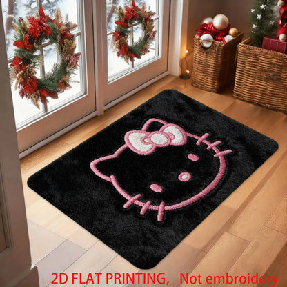 Hello Kitty Kawaii Doormat 2D Flat Print Black Pink Bow Pattern Non-Slip Absorbent Floor Mat for Christmas Entryway Home Decor My Store