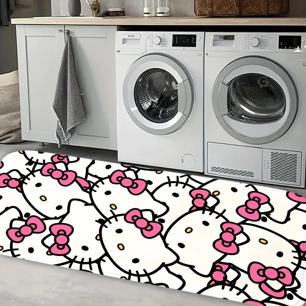 For Hello Kitty & Melody Cartoon Character Washable Flannel Rug - Non-Slip, Cute Pattern for Door Mat, Living Room, Bedroom, B My Store