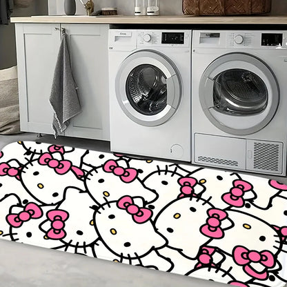 For Hello Kitty & Melody Cartoon Character Washable Flannel Rug - Non-Slip, Cute Pattern for Door Mat, Living Room, Bedroom, B My Store