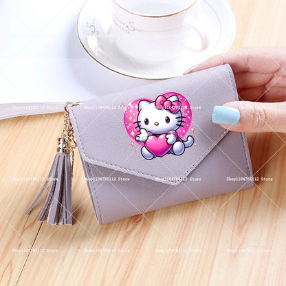 Hello Kitty Wallet PU Lychee Pattern Women Wallets Anime Cartoon New Clutch Money Pouch Trend Fashion Multifunctional Purse Gift My Store