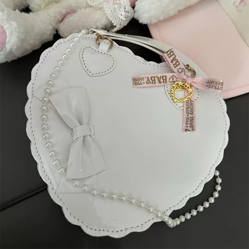 Japanese Lolita Handbag Bow-knot Cookie Heart-shaped Shoulder Bag Highquality Pu Zipper Wallet Brand Design Simple Crossbody Bag My Store