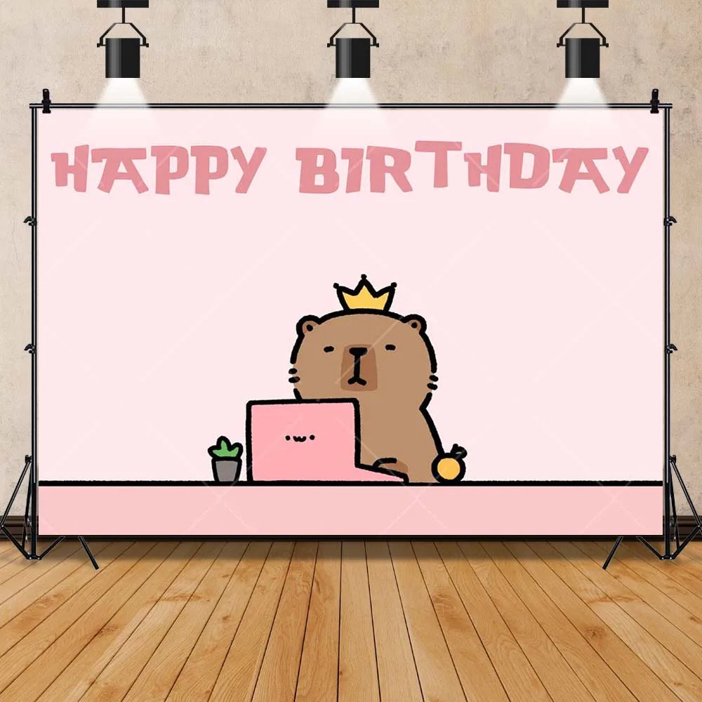 Cartoon cute capybara good luck photography background customizable children's first birthday decoration photo studiophoto props My Store