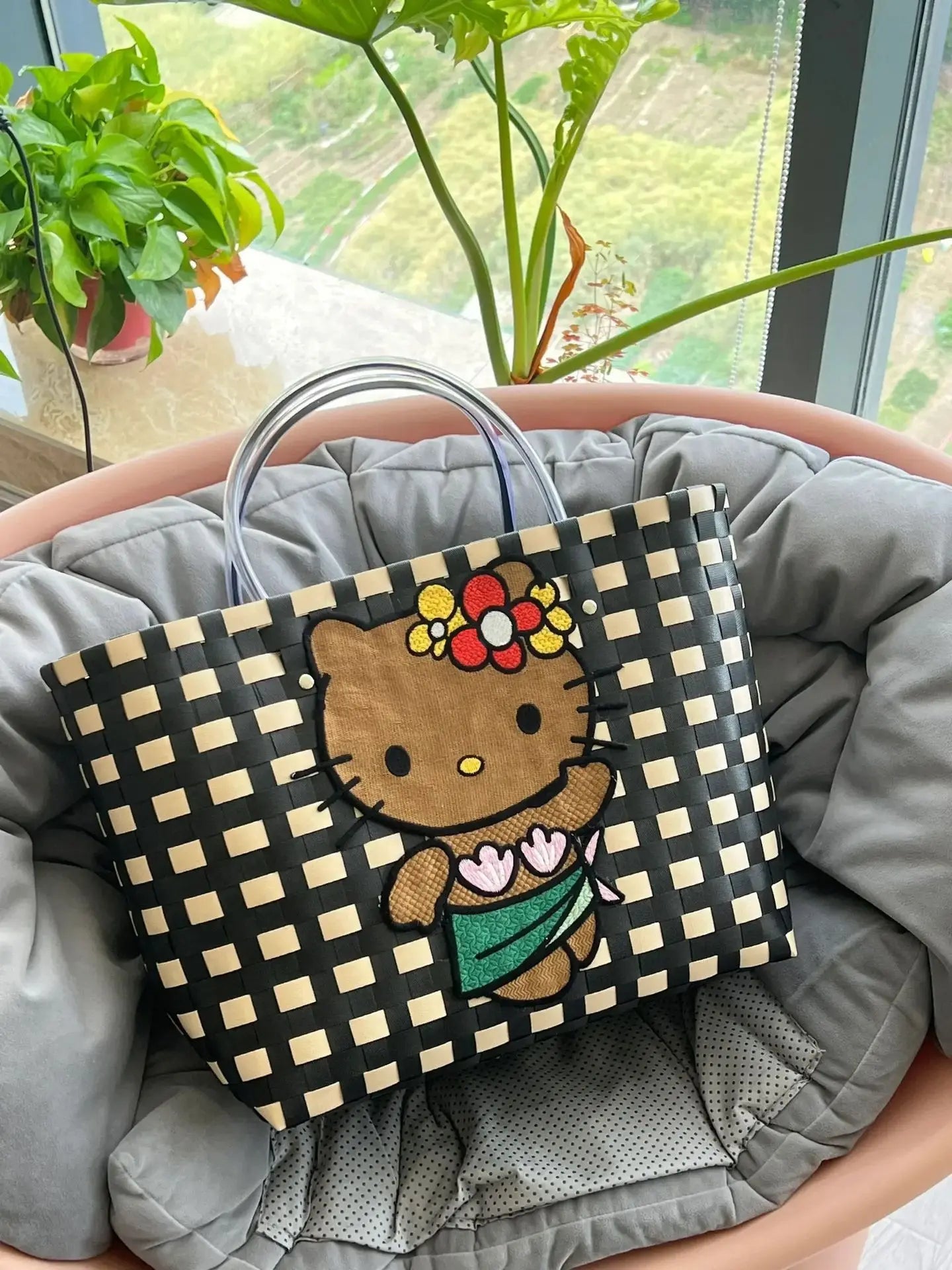 New Hello Kitty Handheld Woven Bag Fashion High Quality Girls' Beach Bag Cartoon Large Capacity Multifunctional Women's Handbag My Store
