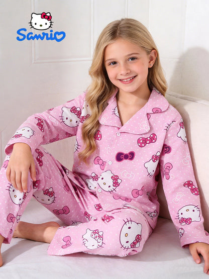 Sanrio Spring/Autumn Girls' Home Clothes, Hello Kitty Long Sleeve Top/Pants, Casual Pajamas/Sleepwear Suitable for Home Wear My Store