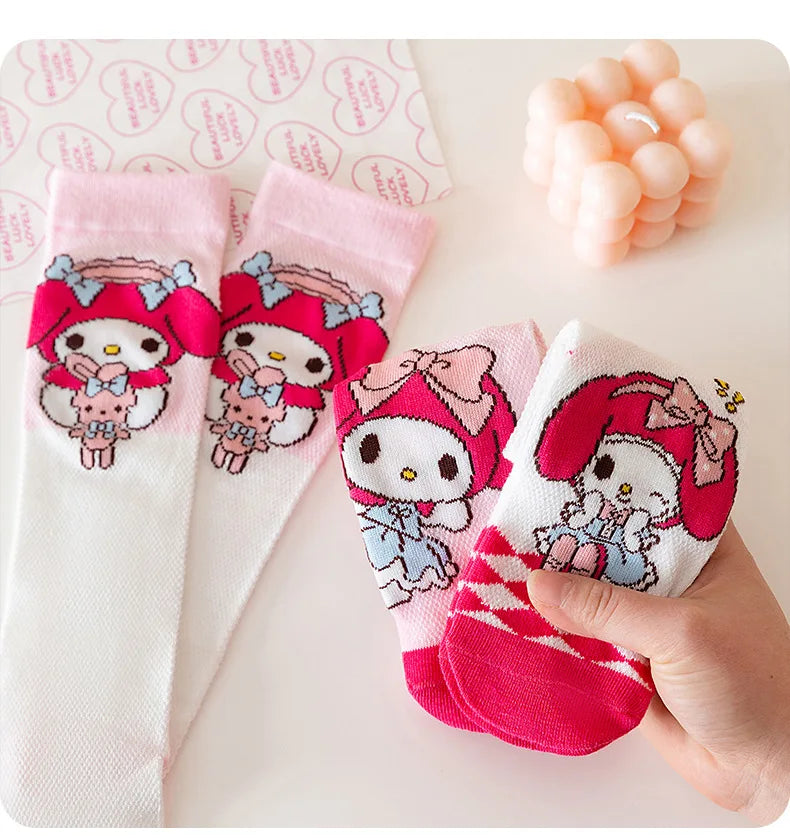 3 Pairs Spring and Summer Cartoon Anime Hello Kitty Pattern Girls Over knee Socks Cotton Comfortable and Soft Casual Girls Socks My Store