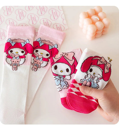 3 Pairs Spring and Summer Cartoon Anime Hello Kitty Pattern Girls Over knee Socks Cotton Comfortable and Soft Casual Girls Socks My Store