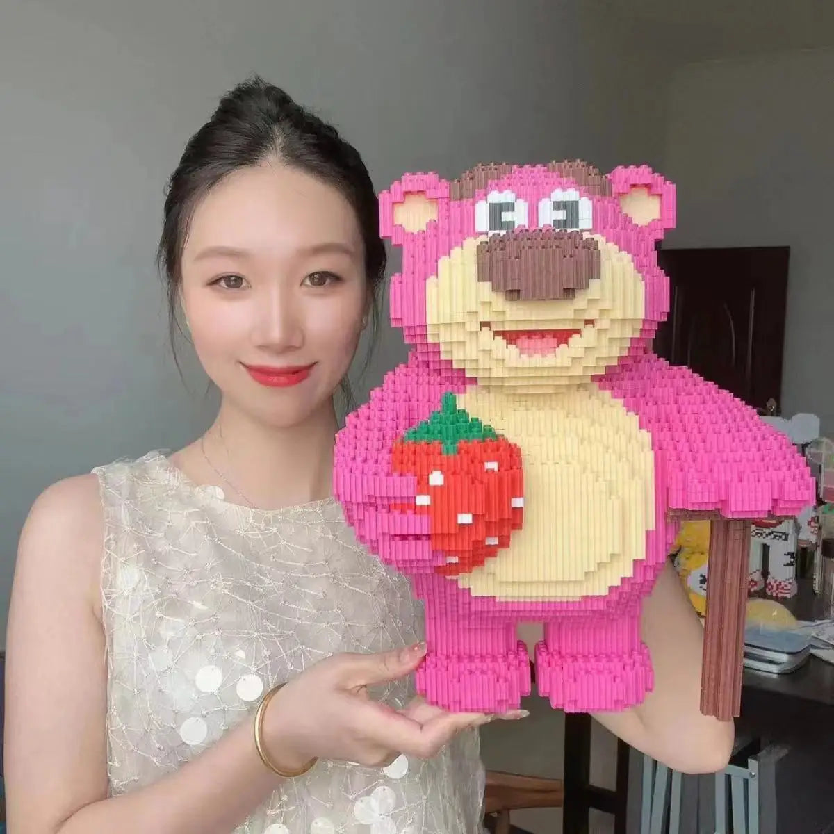 30CM Extra Large Strawberry Bear Block Assembly Toy Small Particle Lotso Girl Student Festival Gift Boy Puzzle Block My Store