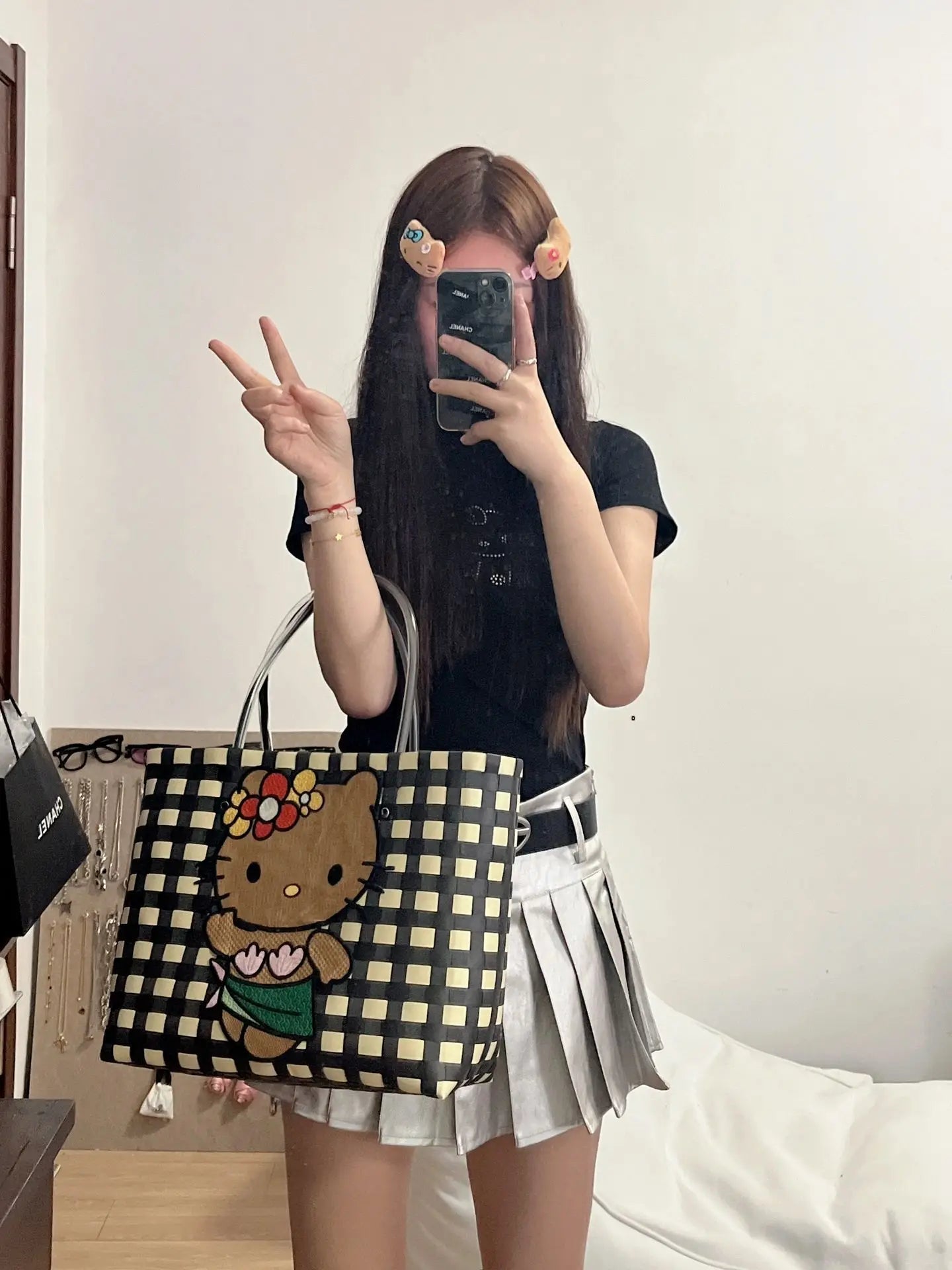 New Hello Kitty Handheld Woven Bag Fashion High Quality Girls' Beach Bag Cartoon Large Capacity Multifunctional Women's Handbag My Store