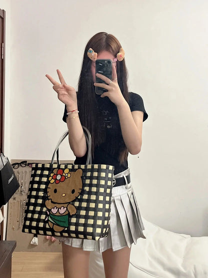 New Hello Kitty Handheld Woven Bag Fashion High Quality Girls' Beach Bag Cartoon Large Capacity Multifunctional Women's Handbag My Store