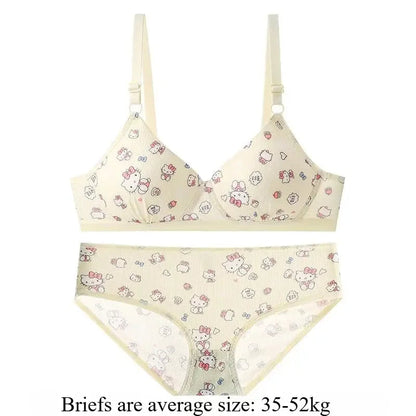 Kawaii Hello Kitty Lingerie Set Cartoon Bra Briefs Women Underwear Soft Comfortable Breathable Wireless Push Up Bra Girl Panties My Store