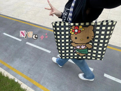 New Hello Kitty Handheld Woven Bag Fashion High Quality Girls' Beach Bag Cartoon Large Capacity Multifunctional Women's Handbag My Store