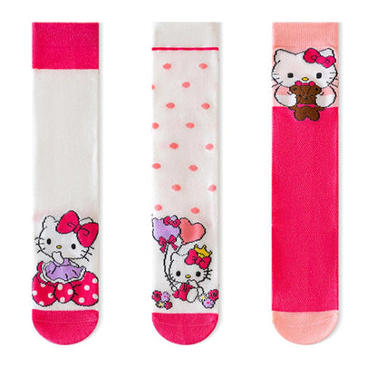 3 Pairs Spring and Summer Cartoon Anime Hello Kitty Pattern Girls Over knee Socks Cotton Comfortable and Soft Casual Girls Socks My Store