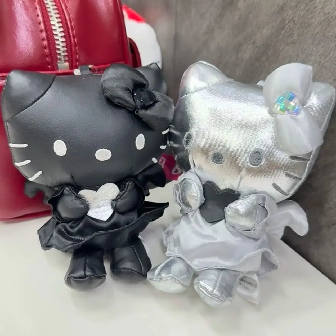 Sanrio Hello Kitty Collectible Black White Angel Devil Couple Plush Doll Set Soft Stuffed Toy Bag Pendant Gift for Girls My Store