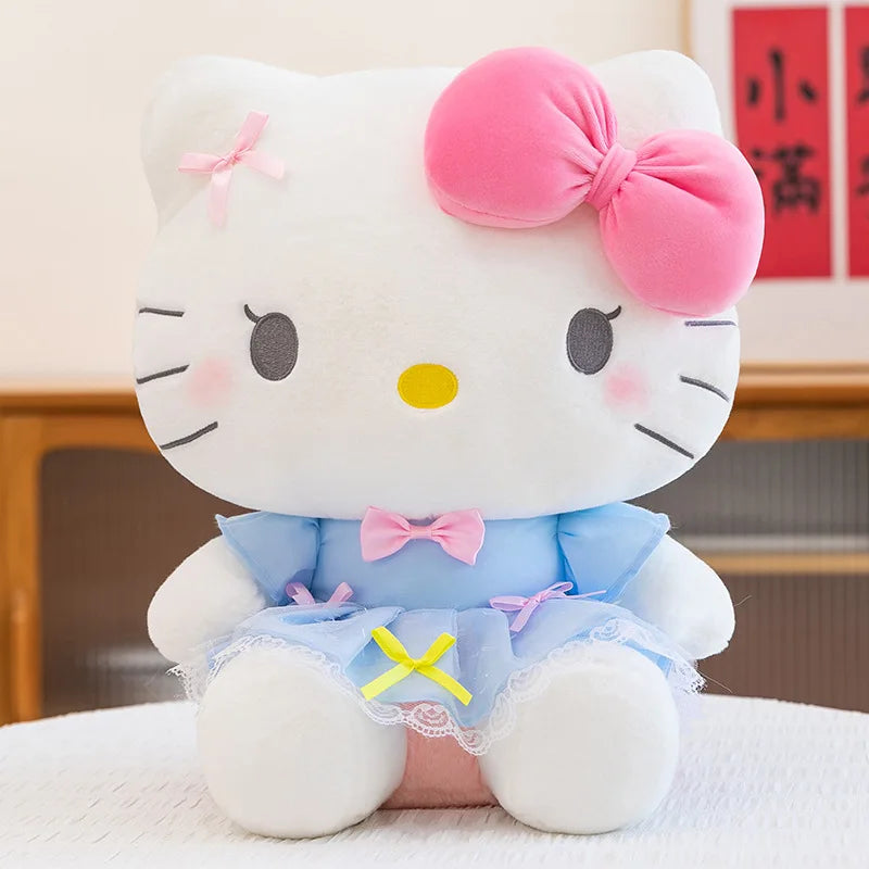 New Style Hello Kitty Plush Toy Big Pink Bow Blue Lace Dress Stuffed Doll Soft Plushie For Kids Girls Birthday Gift Room Decor My Store