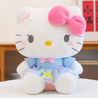 New Style Hello Kitty Plush Toy Big Pink Bow Blue Lace Dress Stuffed Doll Soft Plushie For Kids Girls Birthday Gift Room Decor My Store