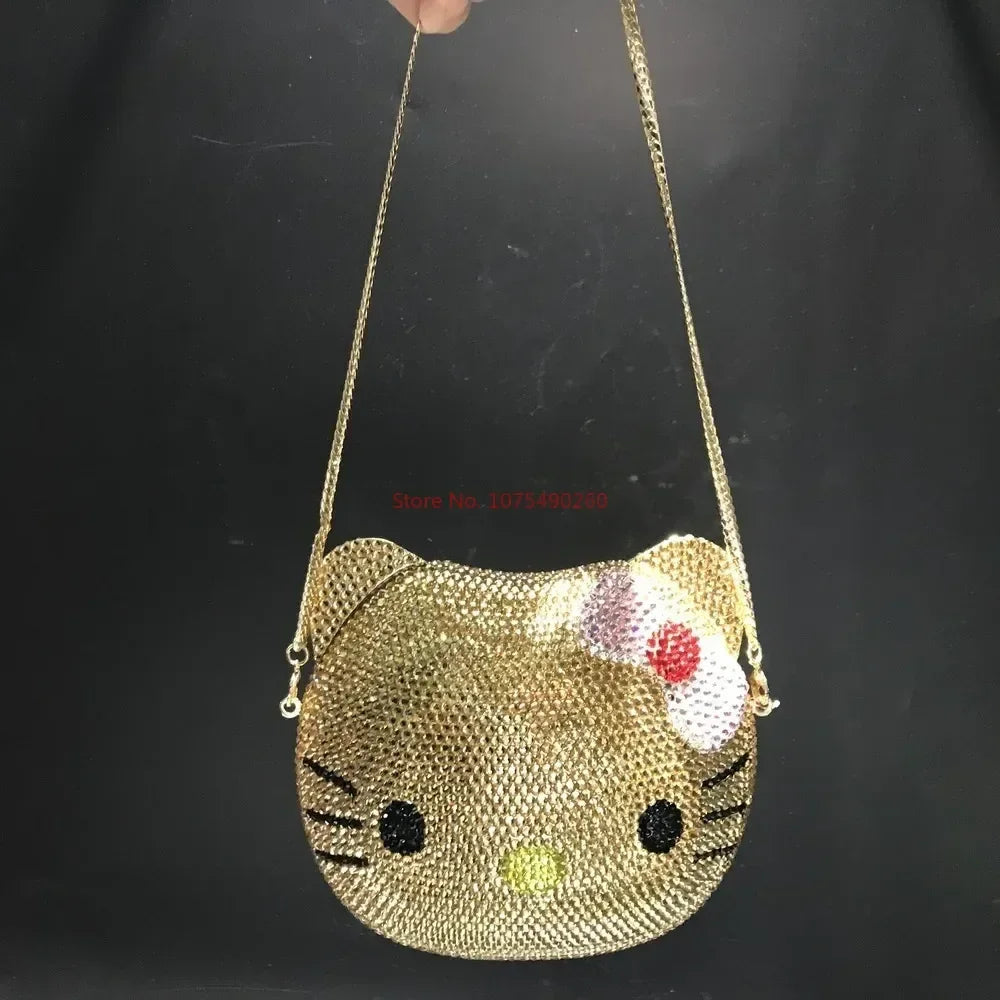 Hellokitty Anime Cartoon Shape Rhinestone Cartoon Full Of Diamonds Dinner Bag Handmade Diamond-Set Lady'S Clutch Christmas Gift My Store