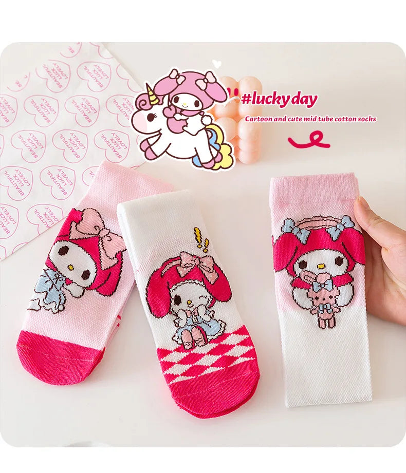 3 Pairs Spring and Summer Cartoon Anime Hello Kitty Pattern Girls Over knee Socks Cotton Comfortable and Soft Casual Girls Socks My Store