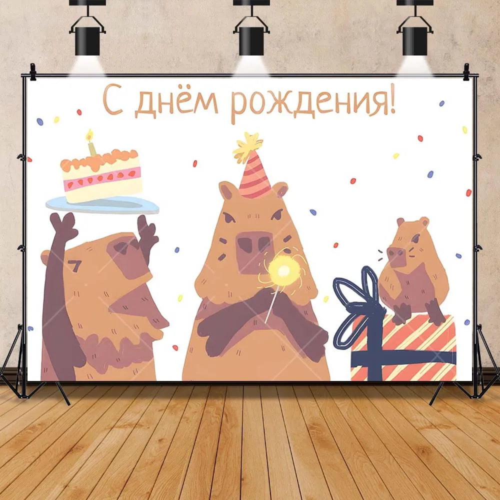 Cartoon cute capybara good luck photography background customizable children's first birthday decoration photo studiophoto props My Store
