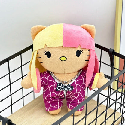 Hello Kitty Nicki Minaj Yellow Pink Hair Plush Doll Cute Clothing Figure Stuffed Toys Cute Boys Girls Birthday Gift 22cm My Store
