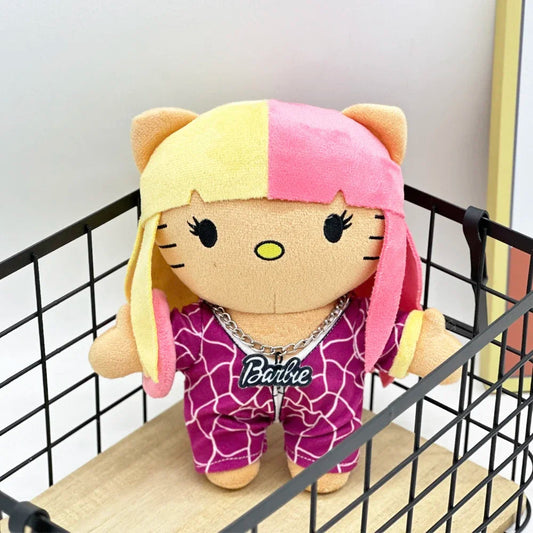 Hello Kitty Nicki Minaj Yellow Pink Hair Plush Doll Cute Clothing Figure Stuffed Toys Cute Boys Girls Birthday Gift 22cm My Store
