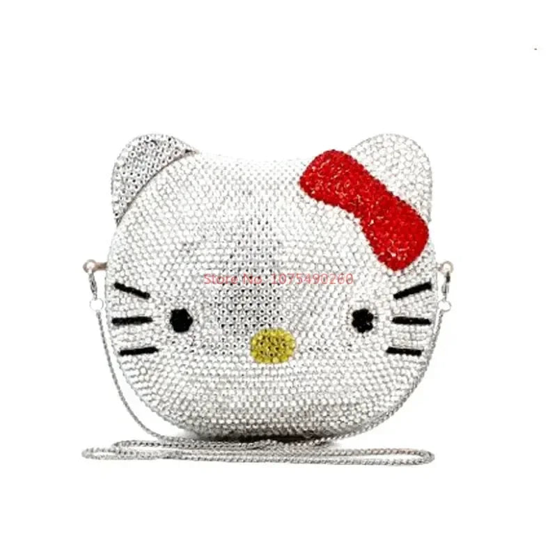 Hellokitty Anime Cartoon Shape Rhinestone Cartoon Full Of Diamonds Dinner Bag Handmade Diamond-Set Lady'S Clutch Christmas Gift My Store