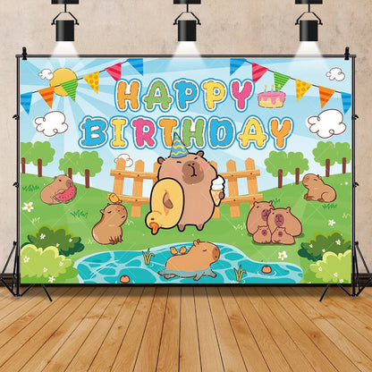 Cartoon cute capybara good luck photography background customizable children's first birthday decoration photo studiophoto props My Store