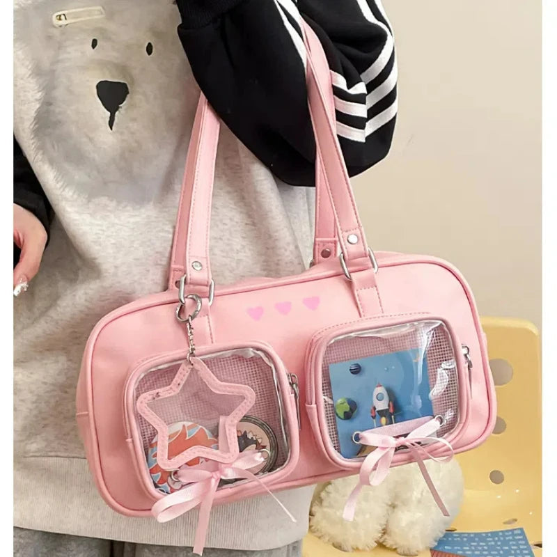 New Niche Design Women's Bow Harajuku Cute Ita Bag JK Uniform Ulzzang Shoulder Bag for Girls Y2K Cartoon Handle Bag My Store