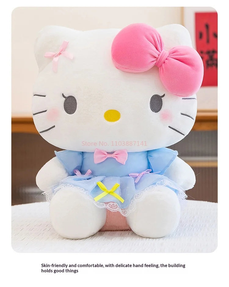 New Style Hello Kitty Plush Toy Big Pink Bow Blue Lace Dress Stuffed Doll Soft Plushie For Kids Girls Birthday Gift Room Decor My Store